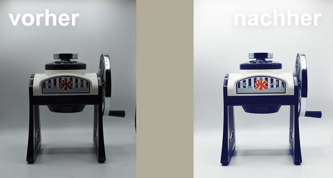 Foodconnection - Produktfoto Zeigt eine Küchenmaschine im Vergleich: links "vorher", rechts "nachher".